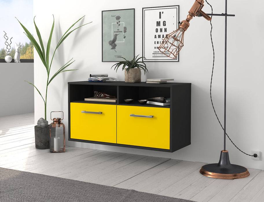 Stil Zeit Möbel Lowboard Columbus, Gelb, hängend mit Griffen (92x49x35cm) Günstig kaufen