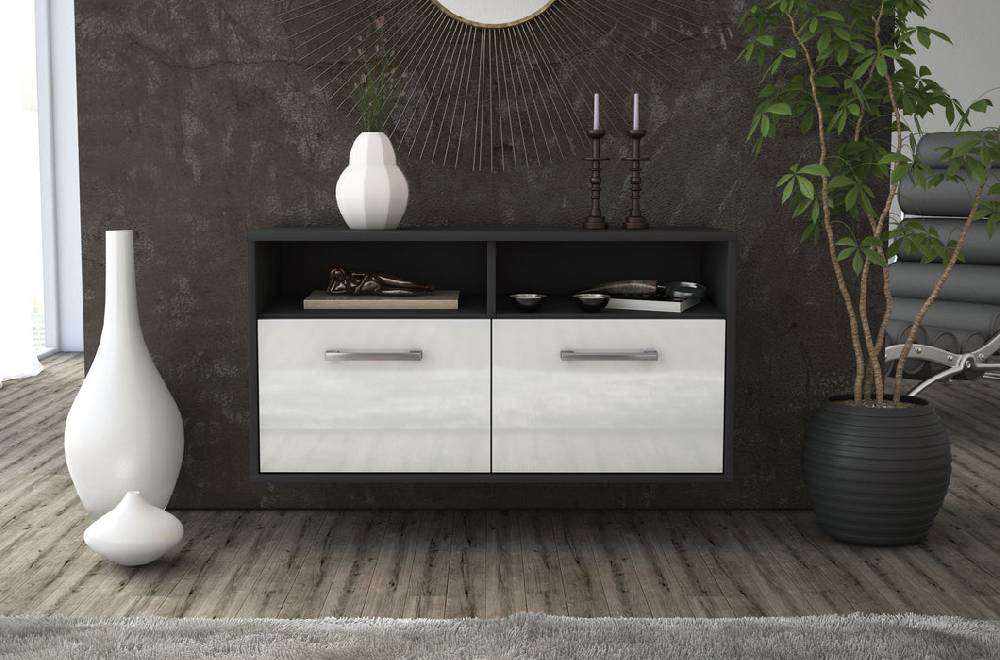 Stil Zeit Möbel Lowboard Columbus, Weiß, hängend mit Griffen (92x49x35cm) Online Shopping