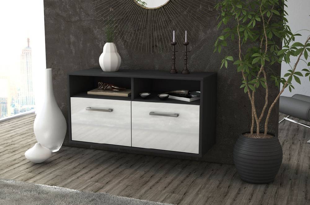Stil Zeit Möbel Lowboard Columbus, Weiß, hängend mit Griffen (92x49x35cm) Online Shopping