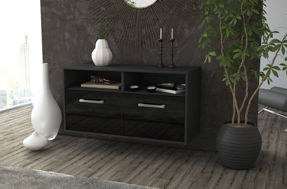Stil Zeit Möbel Lowboard Columbus, Schwarz, hängend mit Griffen (92x49x35cm) Exklusivangebot