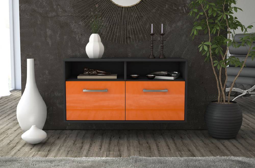 Stil Zeit Möbel Lowboard Columbus, Orange, hängend mit Griffen (92x49x35cm) Preisnachlass