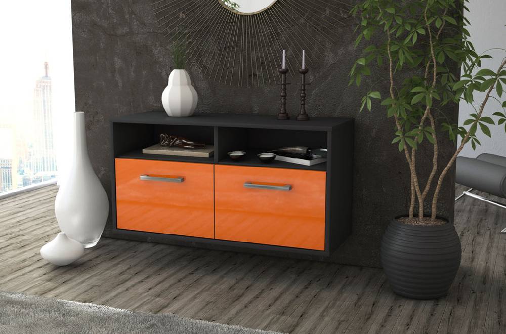 Stil Zeit Möbel Lowboard Columbus, Orange, hängend mit Griffen (92x49x35cm) Preisnachlass