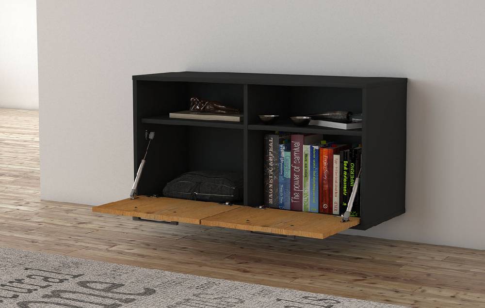 Stil Zeit Möbel Lowboard Columbus, Zeder, hängend mit Griffen (92x49x35cm) Black Friday