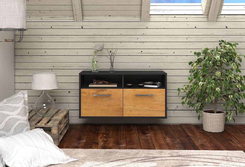 Stil Zeit Möbel Lowboard Columbus, Eiche, hängend mit Griffen (92x49x35cm) Osterangebot