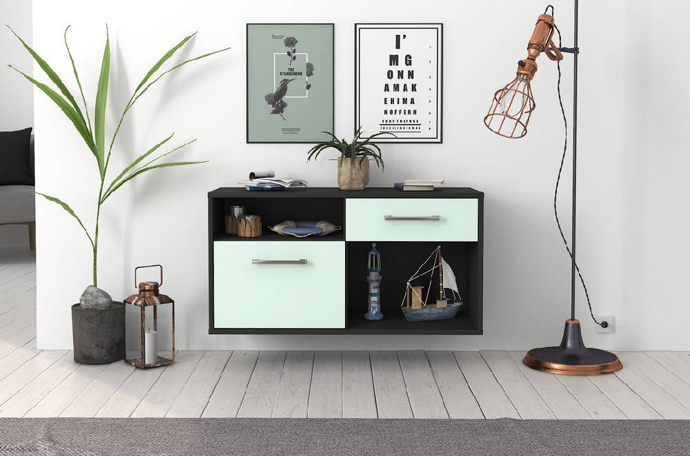 Stil Zeit Möbel Lowboard San Francisco, Mint, hängend mit Griffen (92x49x35cm) Top Angebot