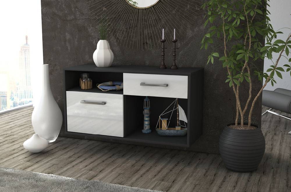 Stil Zeit Möbel Lowboard San Francisco, Weiß, hängend mit Griffen (92x49x35cm) Zeitlich begrenztes Angebot