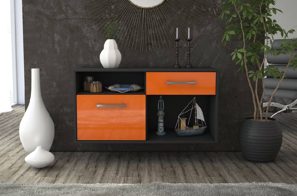 Stil Zeit Möbel Lowboard San Francisco, Orange, hängend mit Griffen (92x49x35cm) Blitzangebot