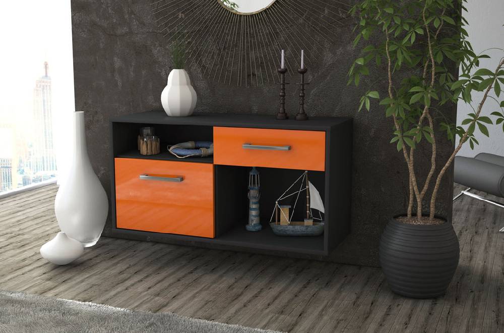 Stil Zeit Möbel Lowboard San Francisco, Orange, hängend mit Griffen (92x49x35cm) Blitzangebot