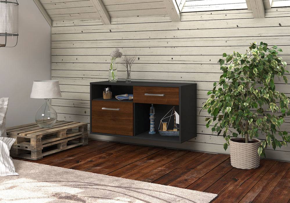 Stil Zeit Möbel Lowboard San Francisco, Walnuss, hängend mit Griffen (92x49x35cm) Saisonale Angebote