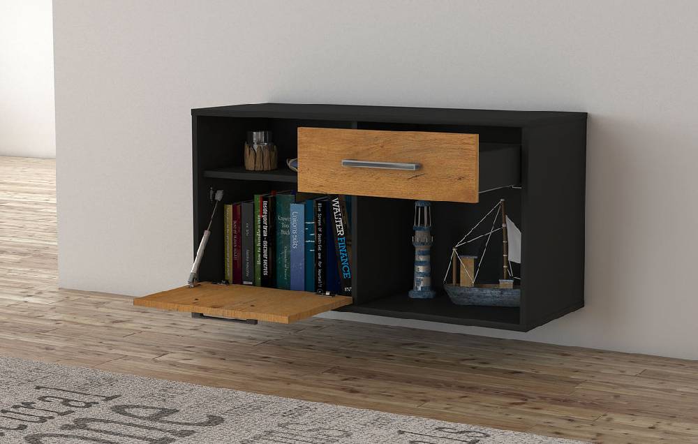Stil Zeit Möbel Lowboard San Francisco, Walnuss, hängend mit Griffen (92x49x35cm) Saisonale Angebote