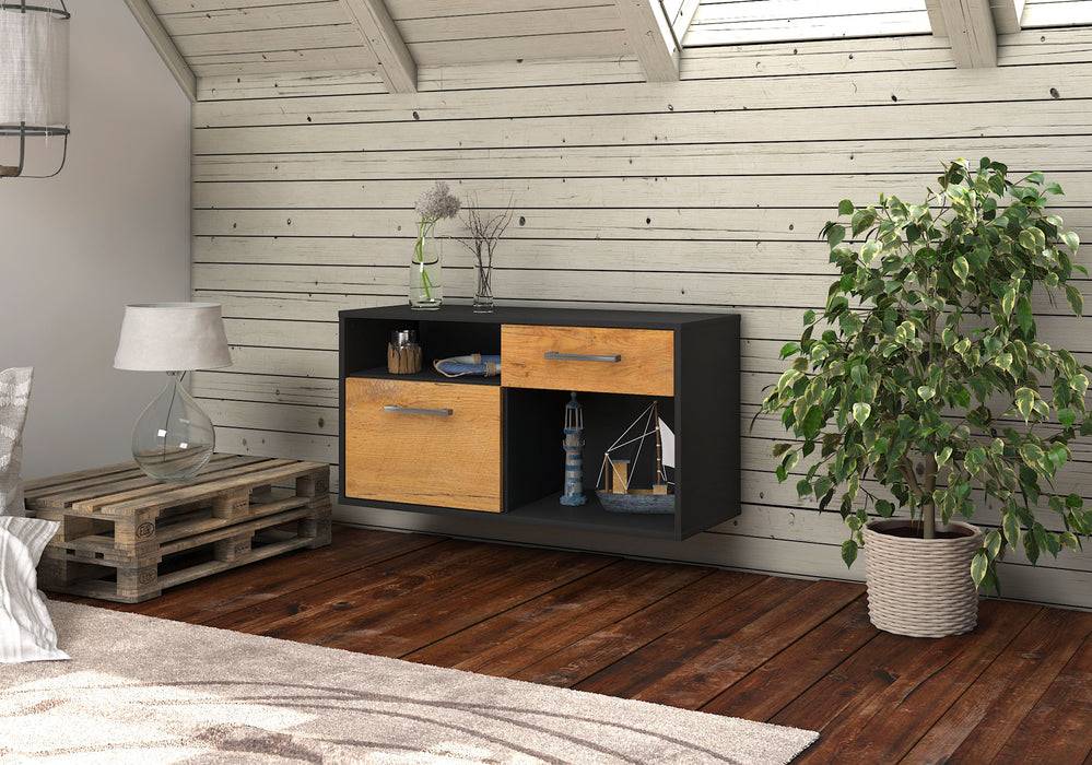 Stil Zeit Möbel Lowboard San Francisco, Eiche, hängend mit Griffen (92x49x35cm) Räumungsverkauf