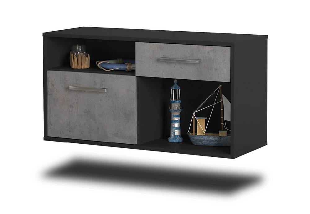Stil Zeit Möbel Lowboard San Francisco, Beton, hängend mit Griffen (92x49x35cm)