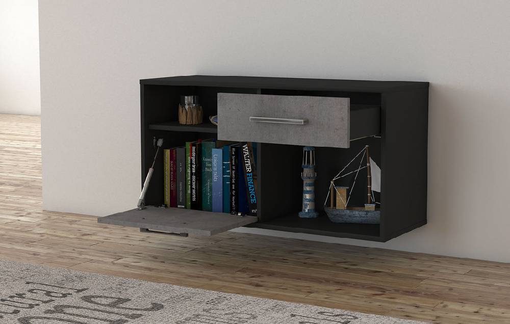 Stil Zeit Möbel Lowboard San Francisco, Beton, hängend mit Griffen (92x49x35cm) Kauf eins, bekomm eins gratis