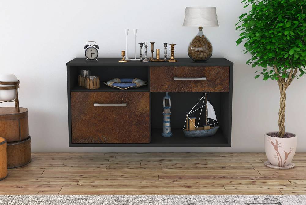 Stil Zeit Möbel Lowboard San Francisco, Rost, hängend mit Griffen (92x49x35cm) Tägliche Deals