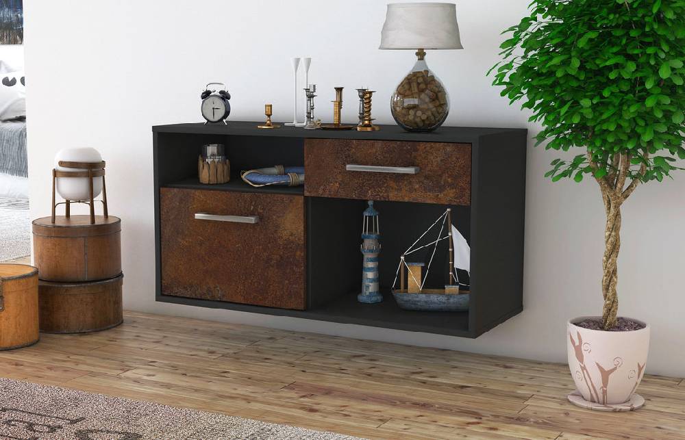 Stil Zeit Möbel Lowboard San Francisco, Rost, hängend mit Griffen (92x49x35cm) Tägliche Deals