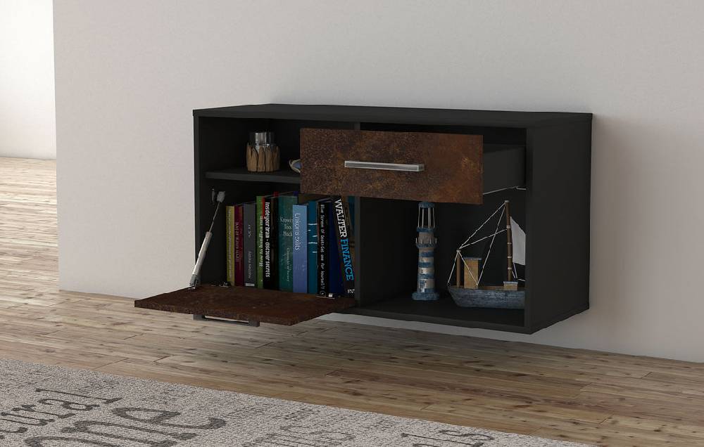 Stil Zeit Möbel Lowboard San Francisco, Rost, hängend mit Griffen (92x49x35cm) Tägliche Deals