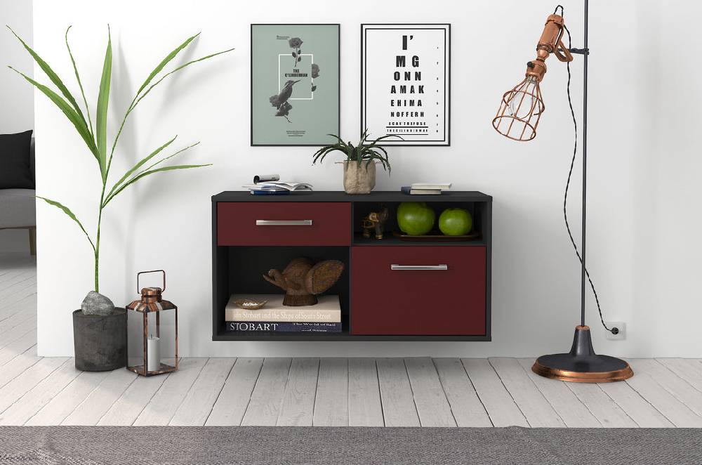 Stil Zeit Möbel Lowboard Indianapolis, Bordeaux, hängend mit Griffen (92x49x35cm) Sonderangebote