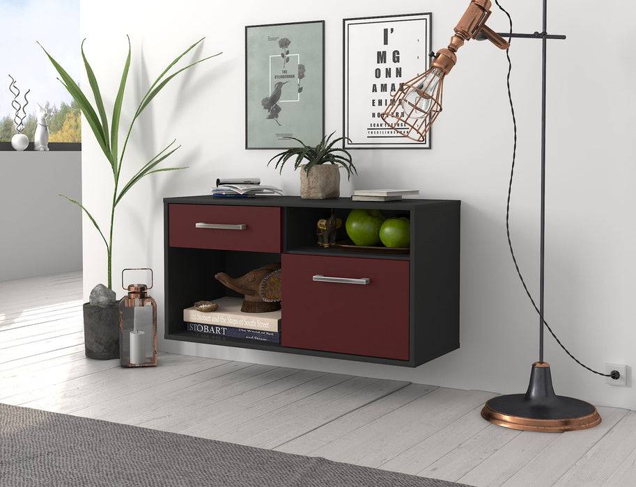 Stil Zeit Möbel Lowboard Indianapolis, Bordeaux, hängend mit Griffen (92x49x35cm) Sonderangebote