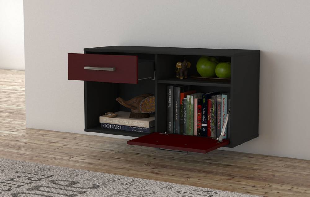 Stil Zeit Möbel Lowboard Indianapolis, Bordeaux, hängend mit Griffen (92x49x35cm) Sonderangebote