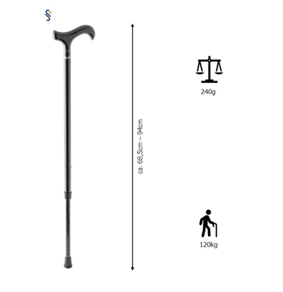 Stock Fachmann Gehstock Derbygriff Carbon Schachbrett Auslauf