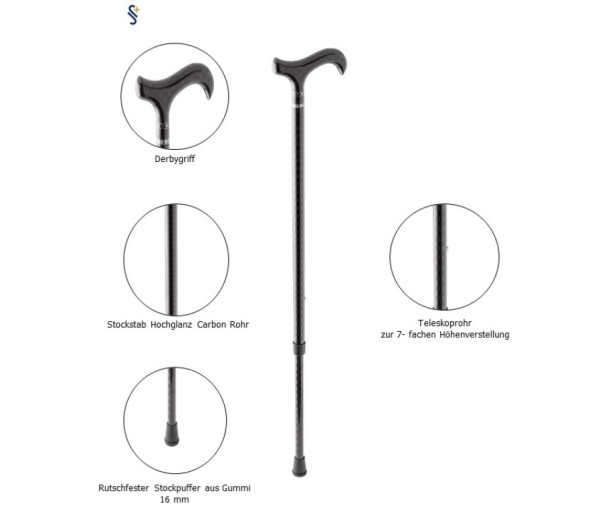 Stock Fachmann Gehstock Derbygriff Carbon Schachbrett Auslauf