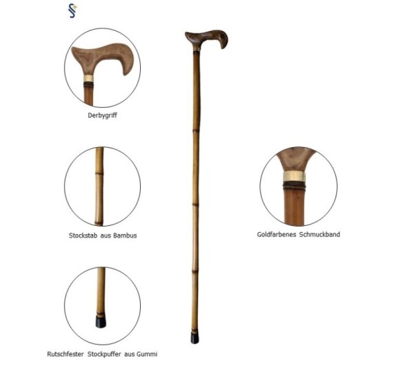 Stock Fachmann Gehstock Derbygriff Bambus Toffee Fabrikladen