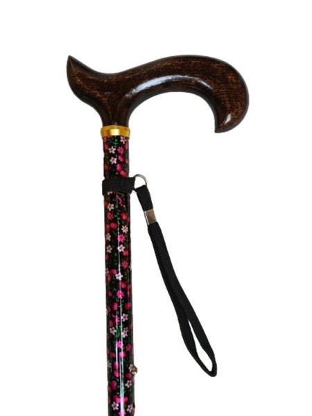 Stock Fachmann Gehstock Derbygriff Buche höhenverstellbar Floral