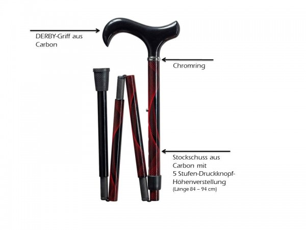 Stock Fachmann Gehstock aus Carbon Schlank Faltstock Lasershow Faltbar Höhenverstellbar Gehhilfe Spazierstock Schlussverkauf